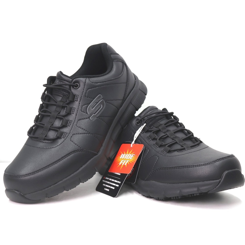 Skechers Work Shoes Mens 10.5 Black Wide Fit Slip Resistant 200272W EH Safety